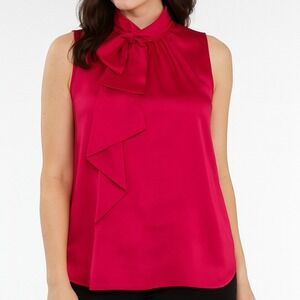 7th Avenue Red Sleeveless Bow Neck Blouse Women's XS Satin Top